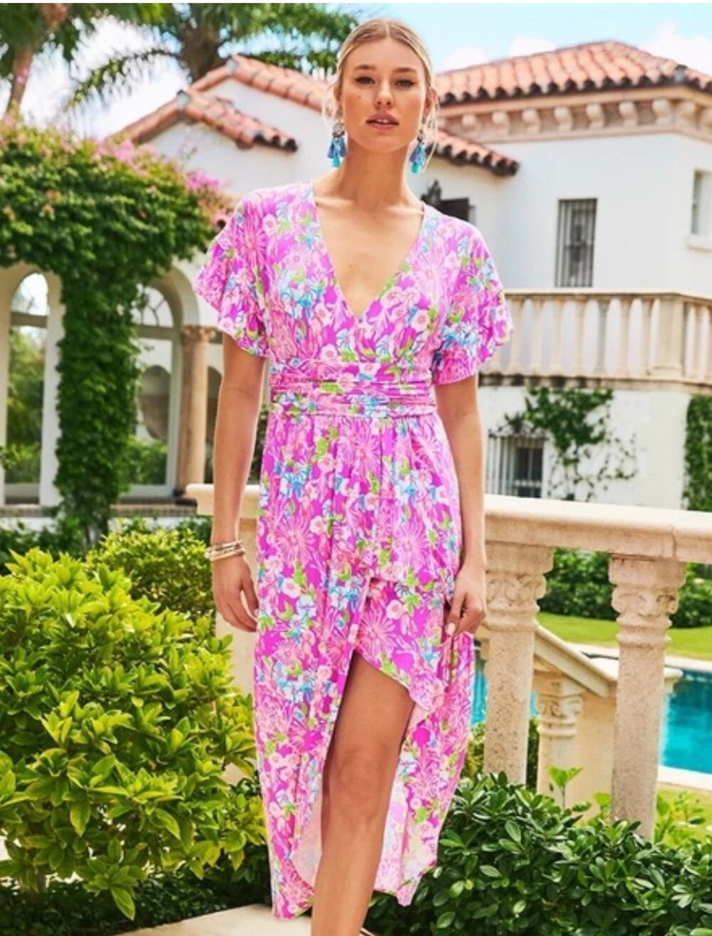 Lilly Pulitzer Anchorage Midi High-Low Hem Dress L Amethyst Moms The Word Preppy